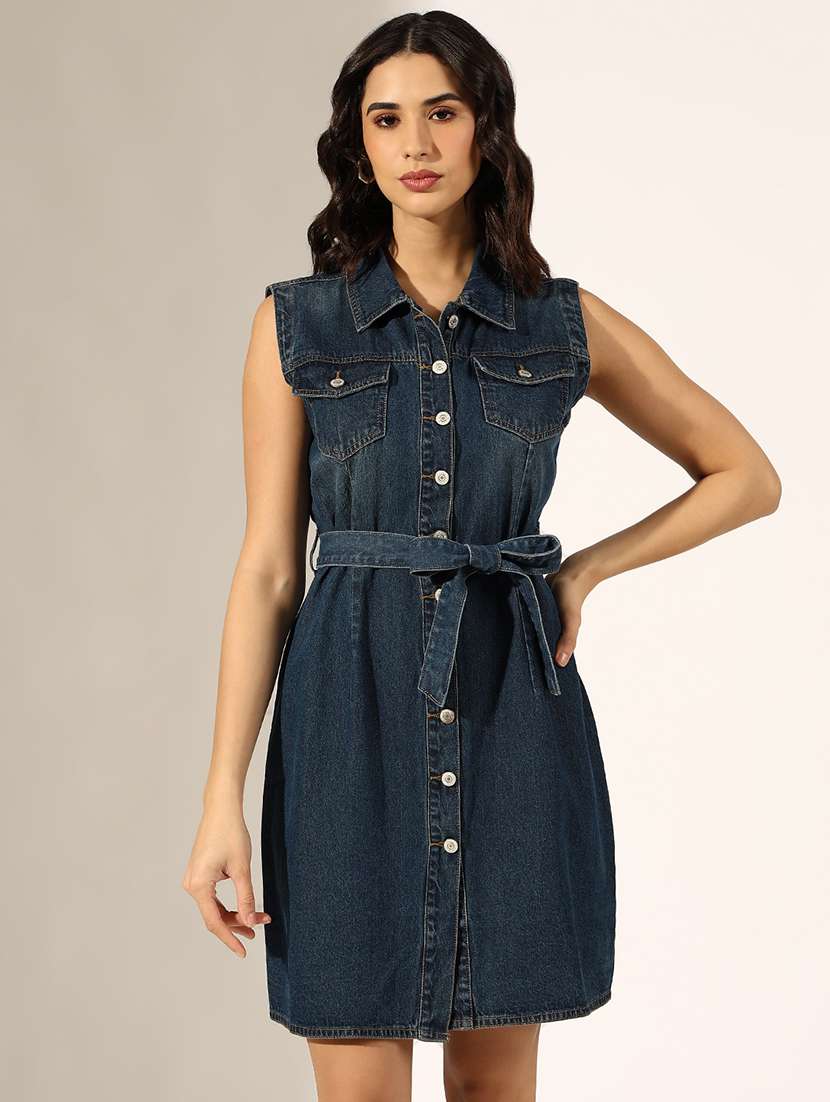 women solid denim shirt dress - 22180138 -  Standard Image - 2