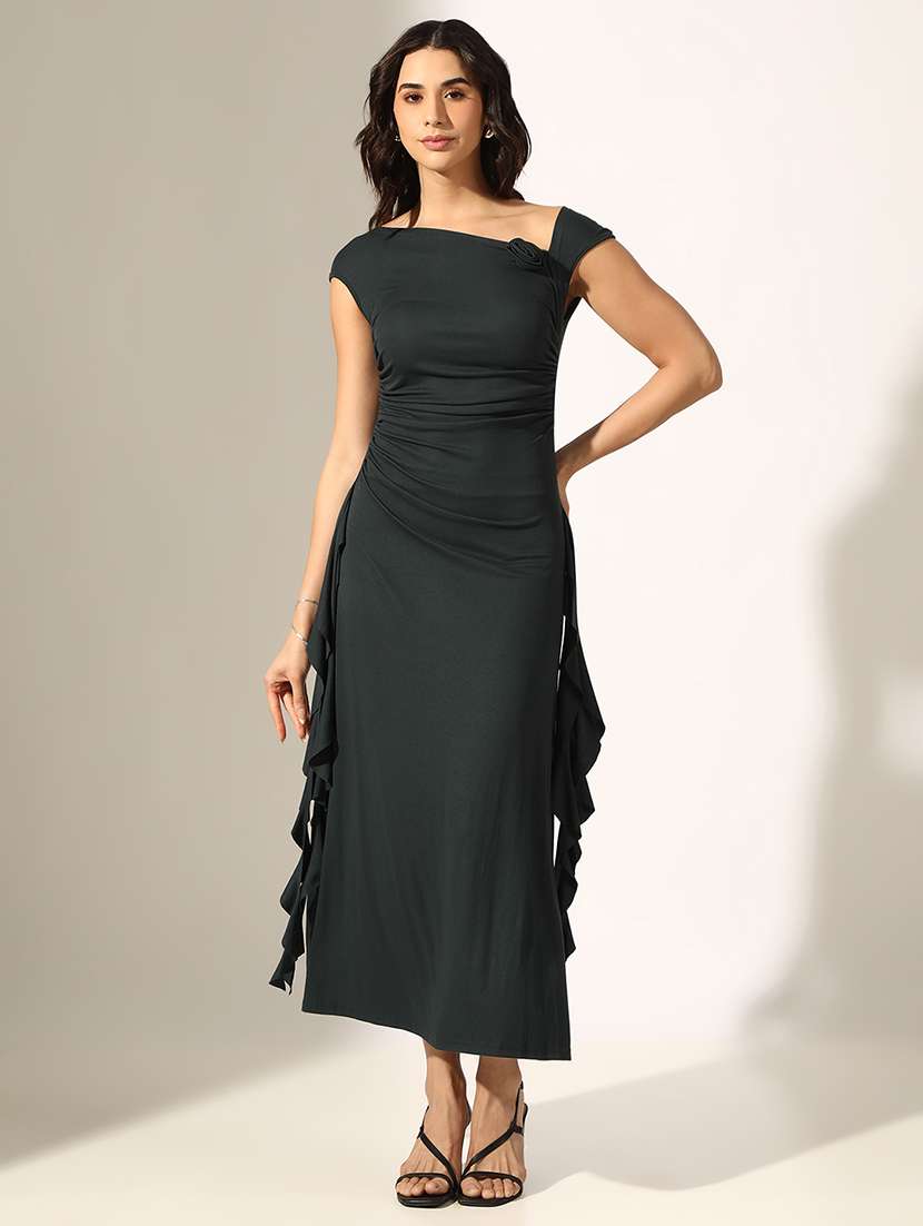 women solid cap sleeve a-line dress - 22180142 -  Standard Image - 2