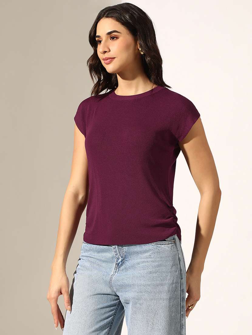 women solid short sleeve regular top - 22180152 -  Standard Image - 2