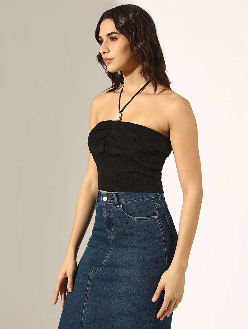 women solid halter neck regular top - 22180157 -  Standard Image - 2