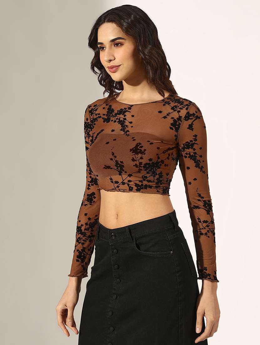 women printed long sleeve crop top - 22180161 -  Standard Image - 2