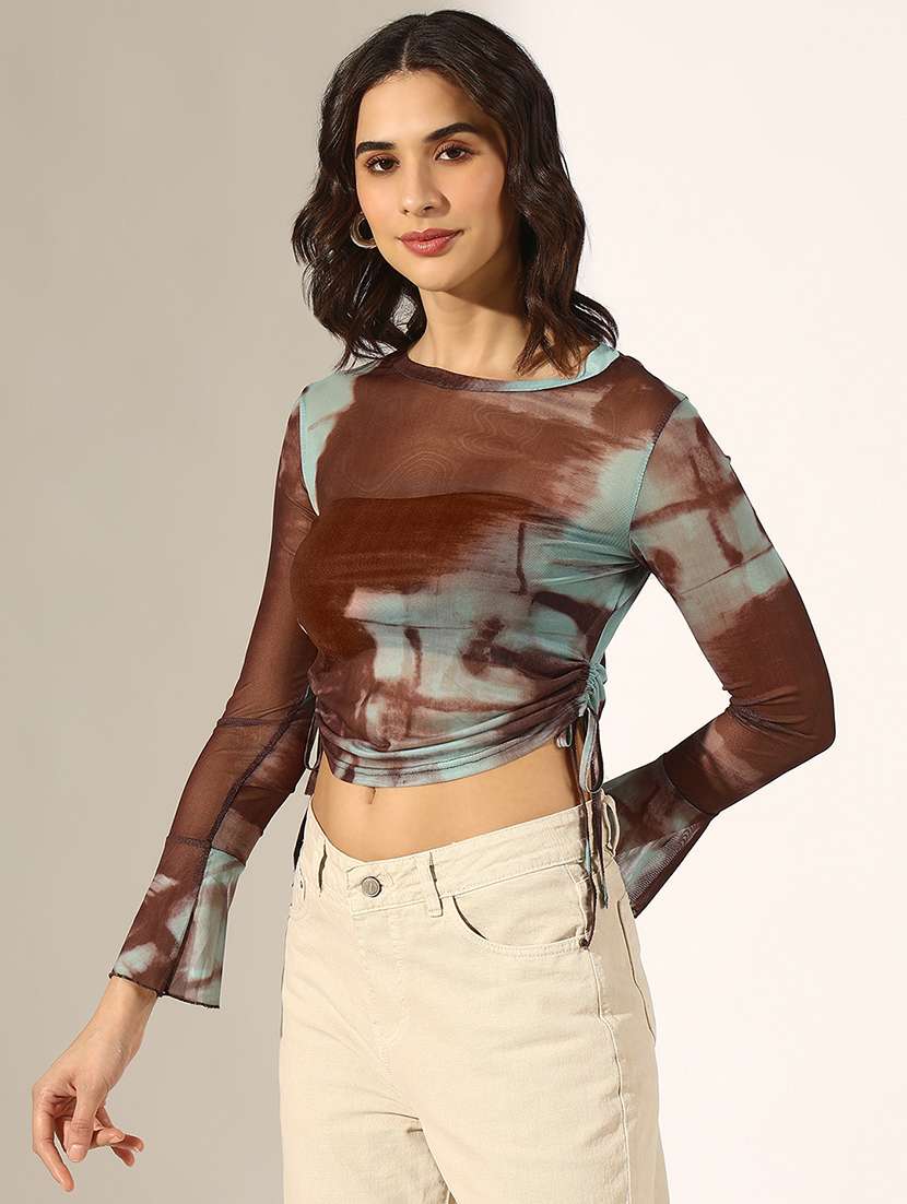 women printed long sleeve crop top - 22180162 -  Standard Image - 2