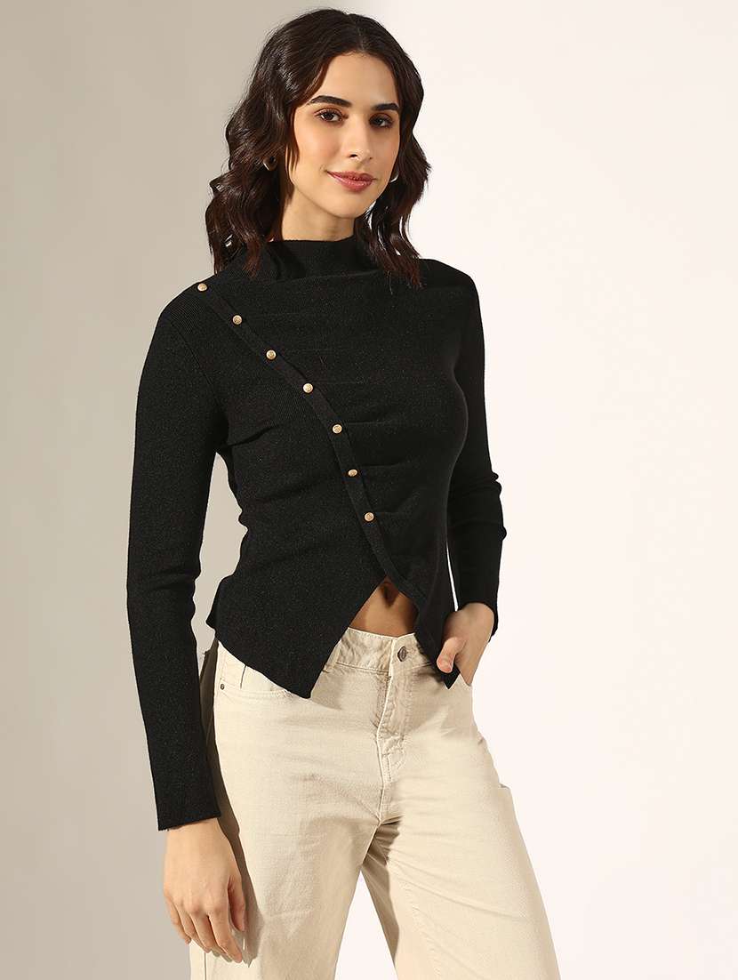 women solid long sleeve asymmetric top - 22180170 -  Standard Image - 2