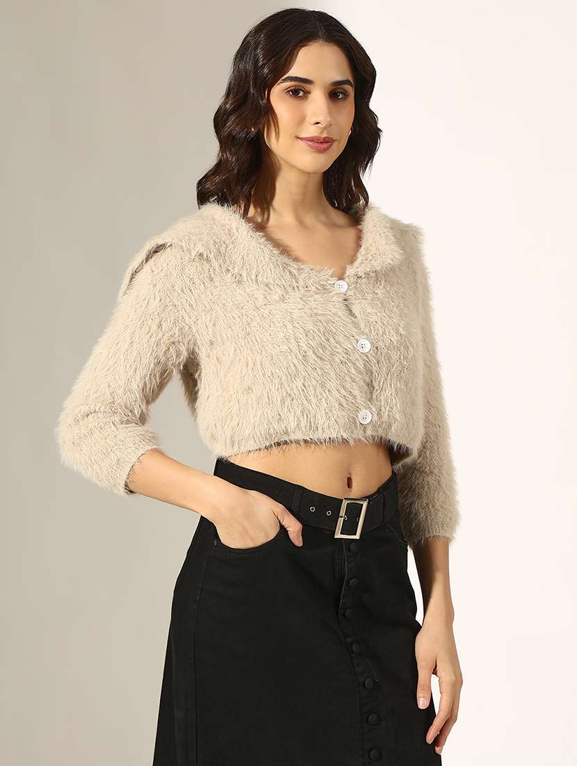 women self designed long sleeve crop cardigan - 22180172 -  Standard Image - 2