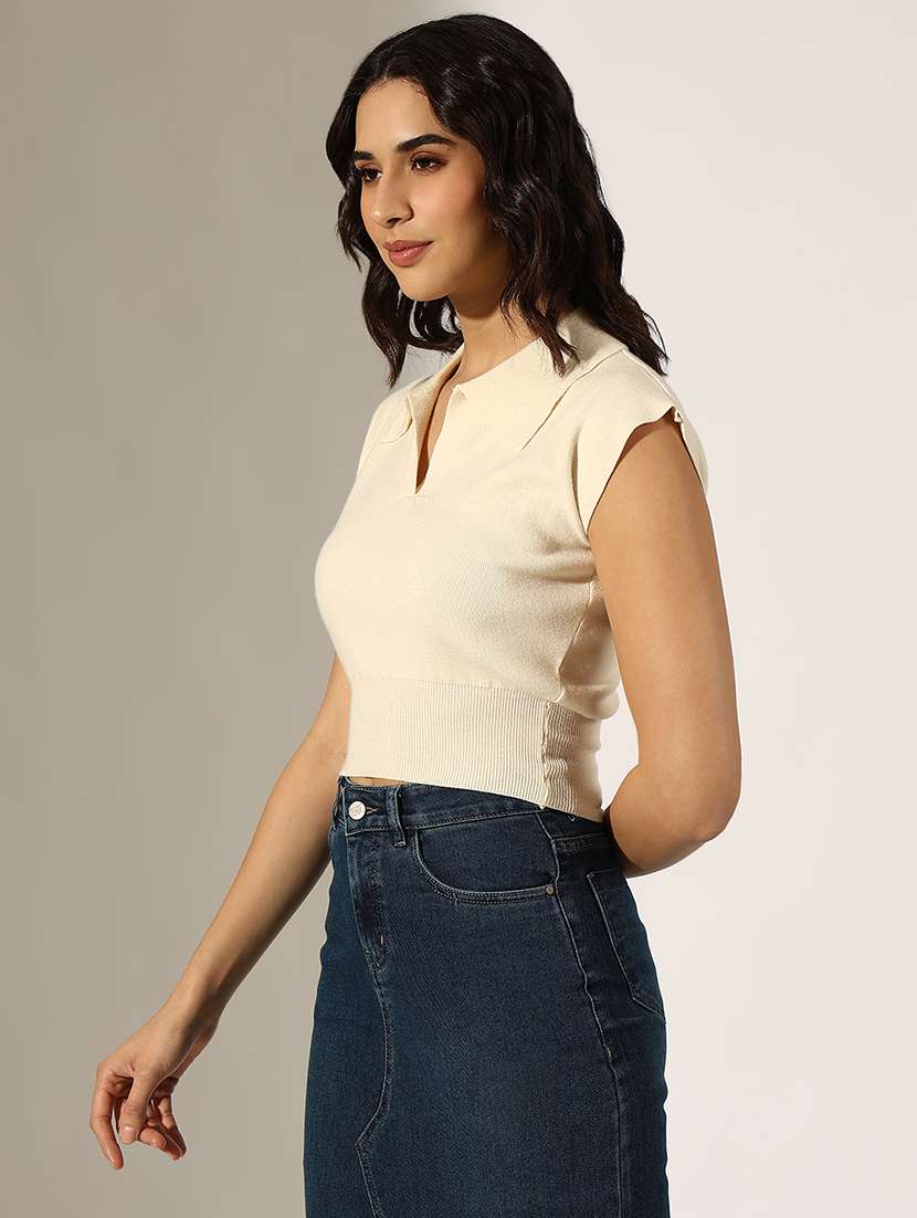 women solid sleeveless collared regular top - 22180174 -  Standard Image - 2