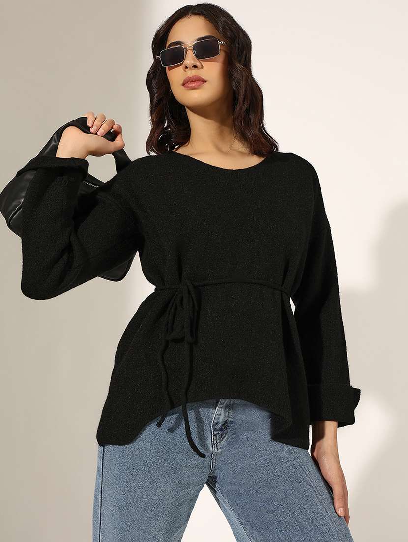 women solid long sleeve peplum top