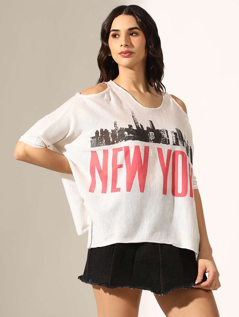 women printed cold shoulder regular top - 22180190 -  Standard Image - 2