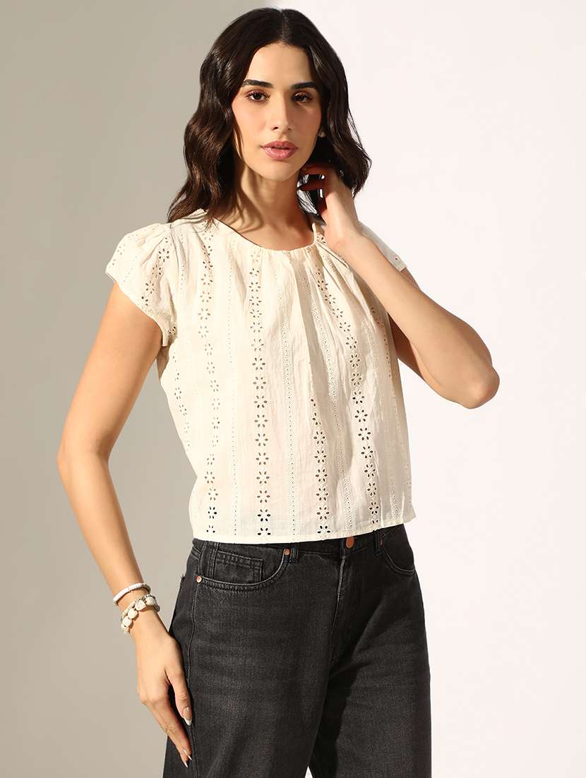 women self designed short sleeve regular top - 22180194 -  Standard Image - 2