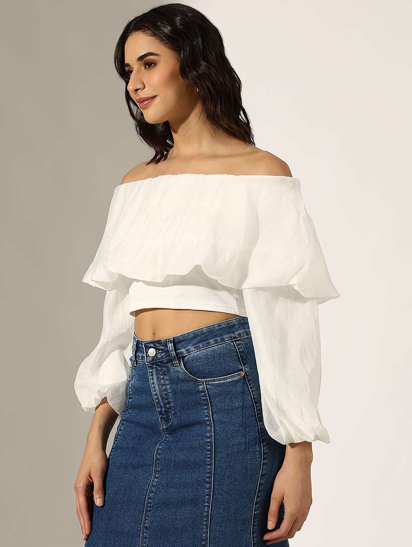 women solid off shoulder crop top - 22180196 -  Standard Image - 2