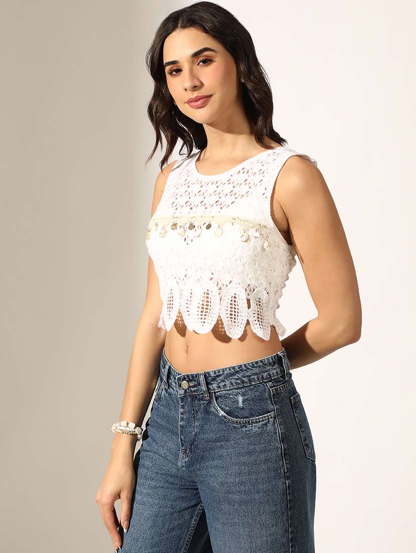 women self designed seeveless crop top - 22180198 -  Standard Image - 2