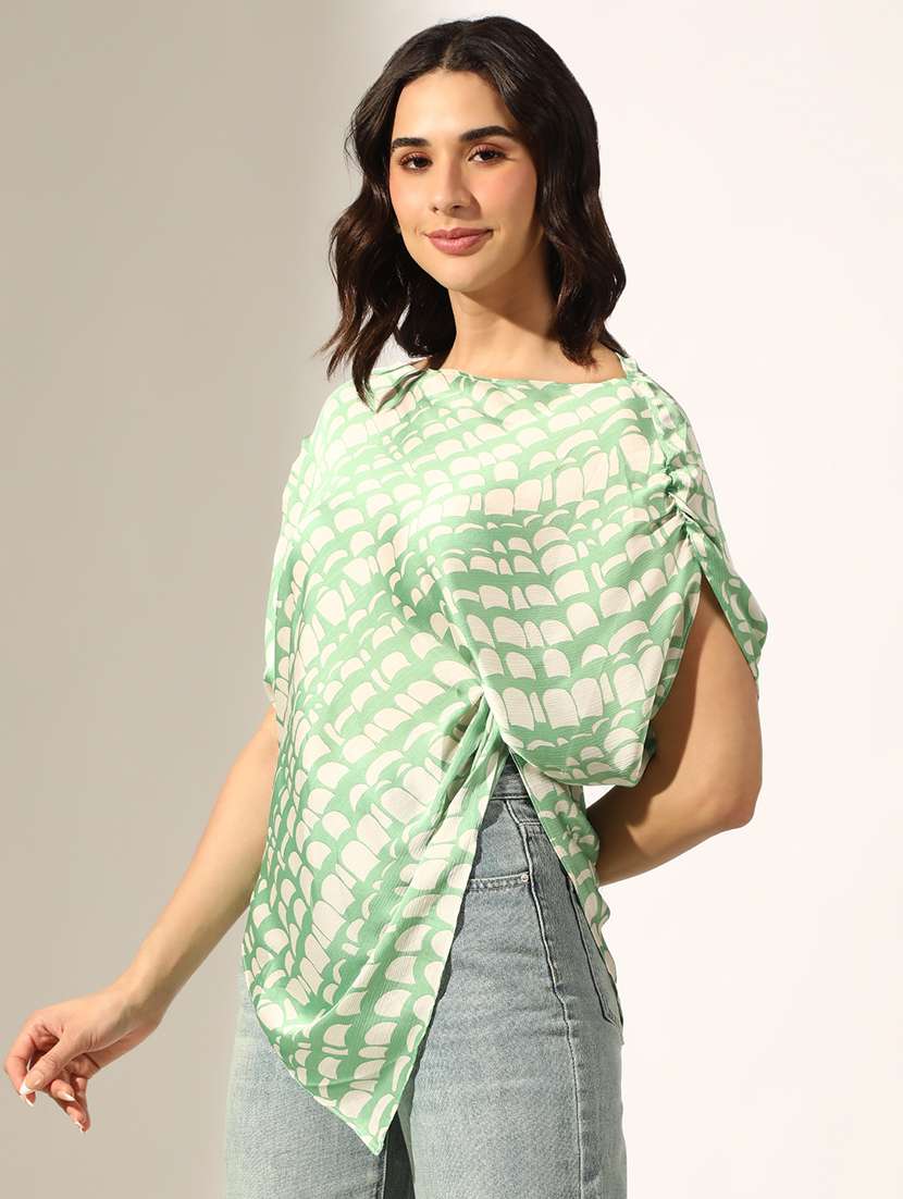women printed short sleeve asymmetric top - 22180209 -  Standard Image - 2