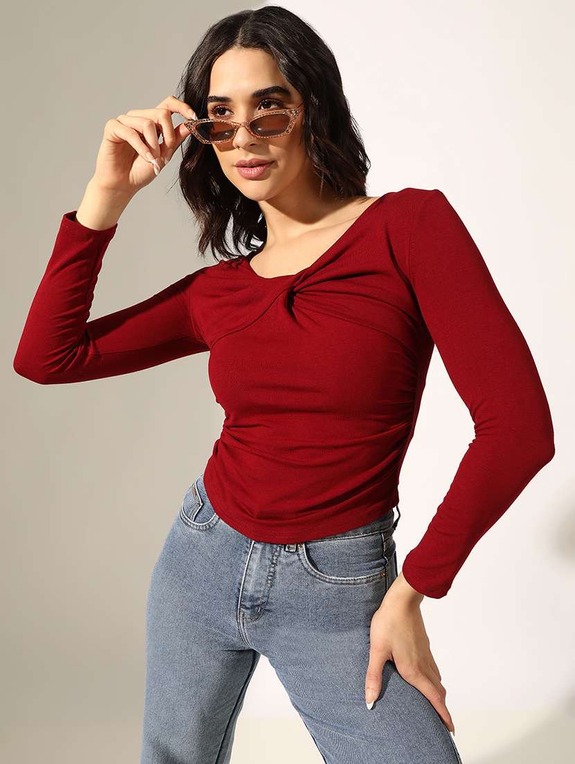women solid long sleeve regular top