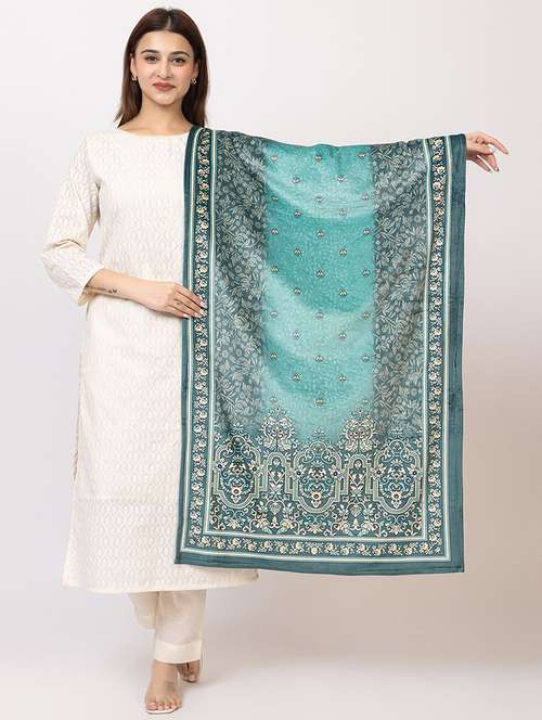 women blue printed velvet shawl - 22180222 -  Standard Image - 0