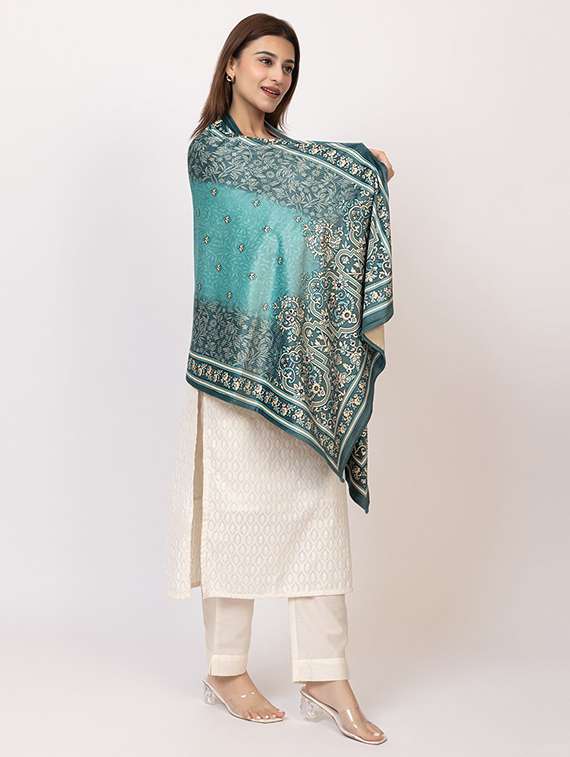 women blue printed velvet shawl - 22180222 -  Standard Image - 2