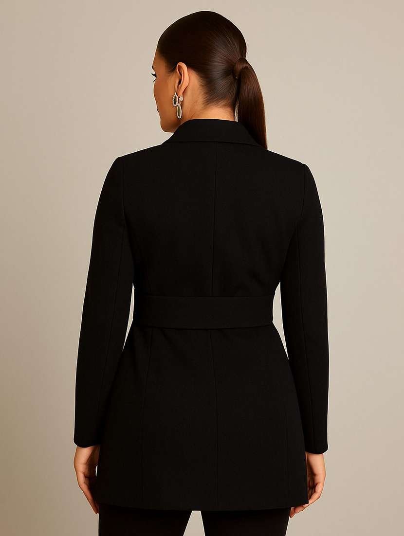 women solid lapel collar long sleeve over coat - 22180223 -  Standard Image - 2