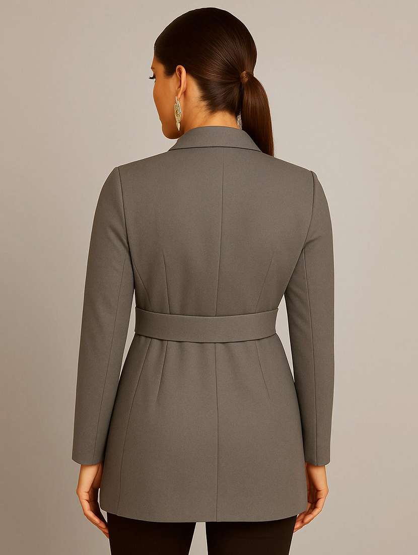 women solid lapel collar long sleeve overcoat  - 22180225 -  Standard Image - 2