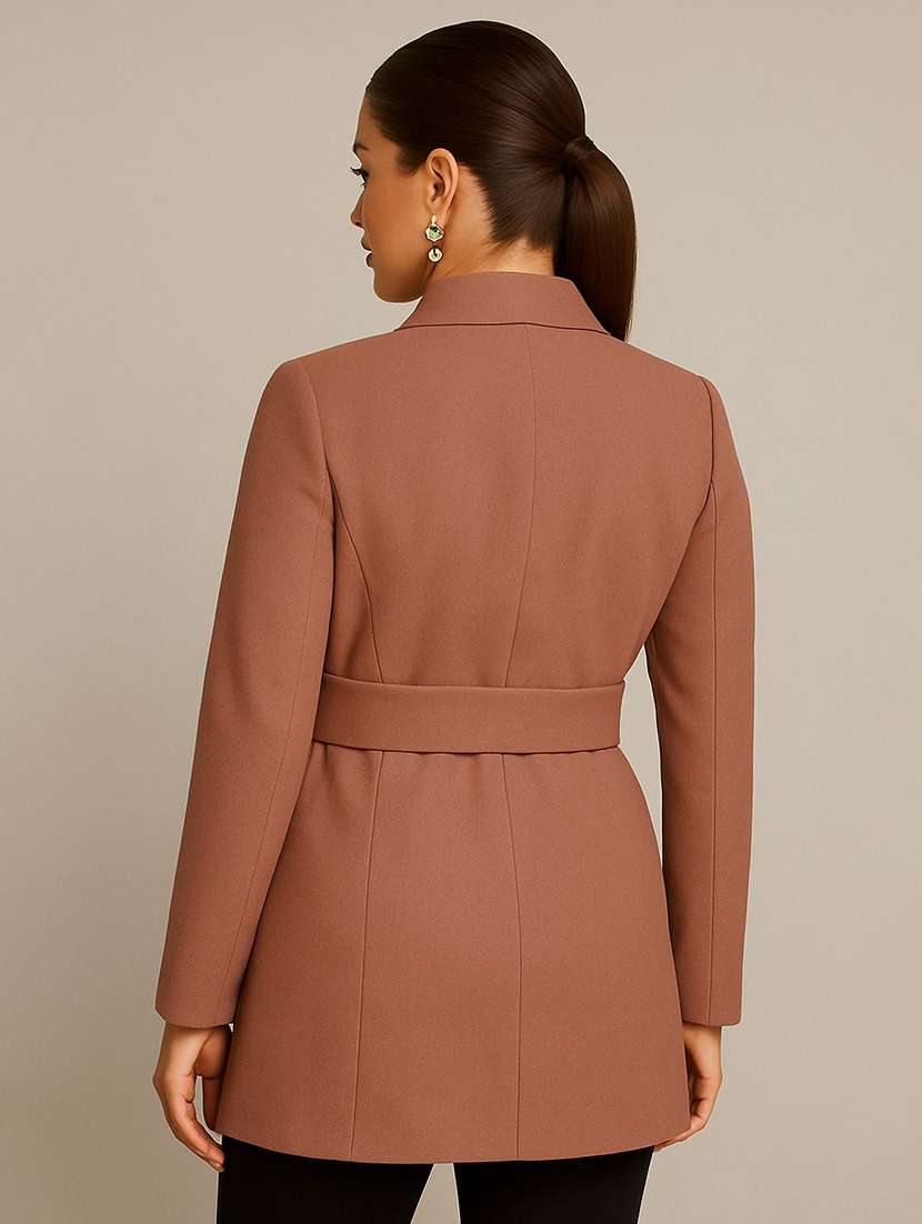 women solid lapel collar long sleeve overcoat  - 22180226 -  Standard Image - 2