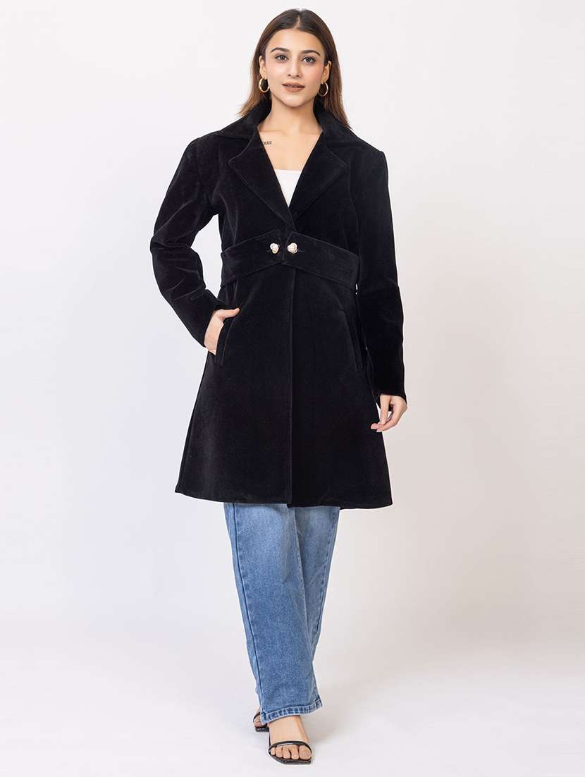 women solid lapel collar long sleeve trench coat