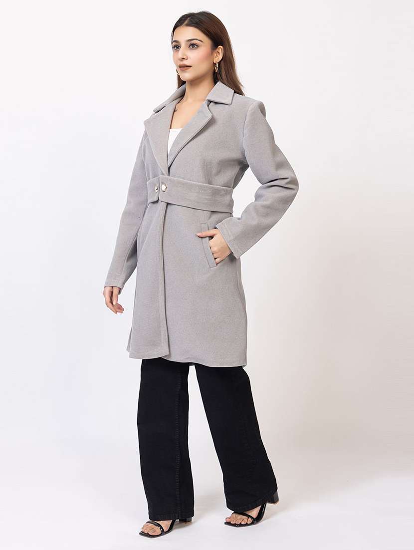 women solid lapel collar long sleeve trench coat - 22180230 -  Standard Image - 2