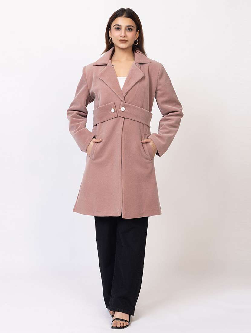 women solid lapel collar long sleeve trench coat