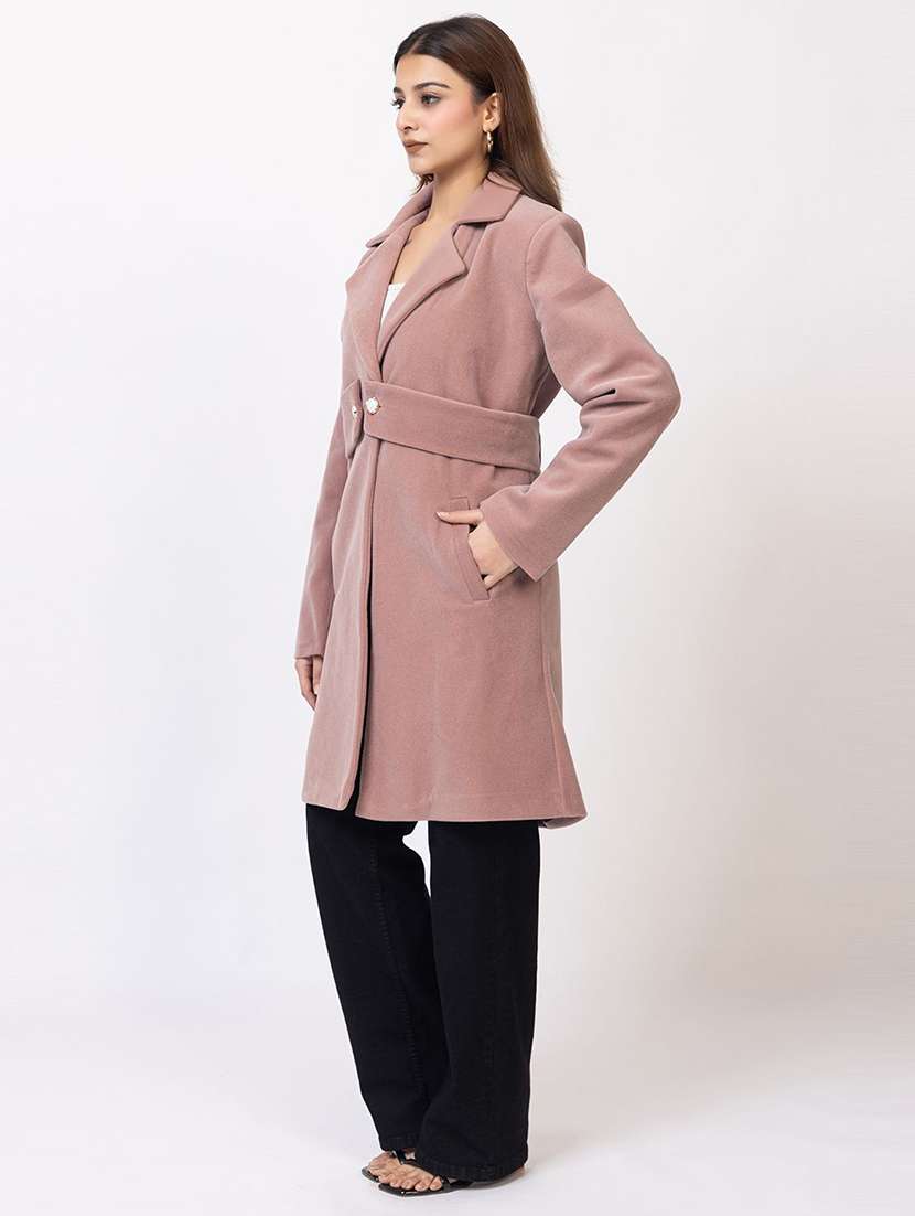 women solid lapel collar long sleeve trench coat - 22180232 -  Standard Image - 2
