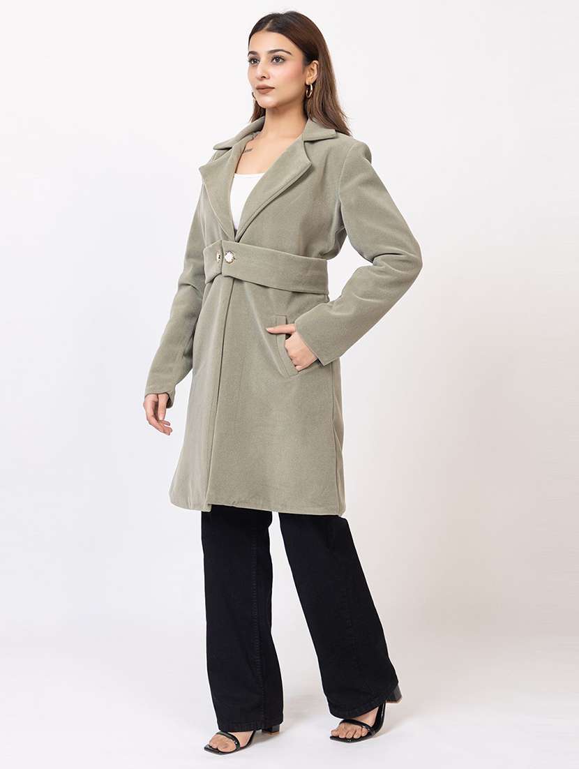 women solid lapel collar long sleeve trench coat - 22180233 -  Standard Image - 2