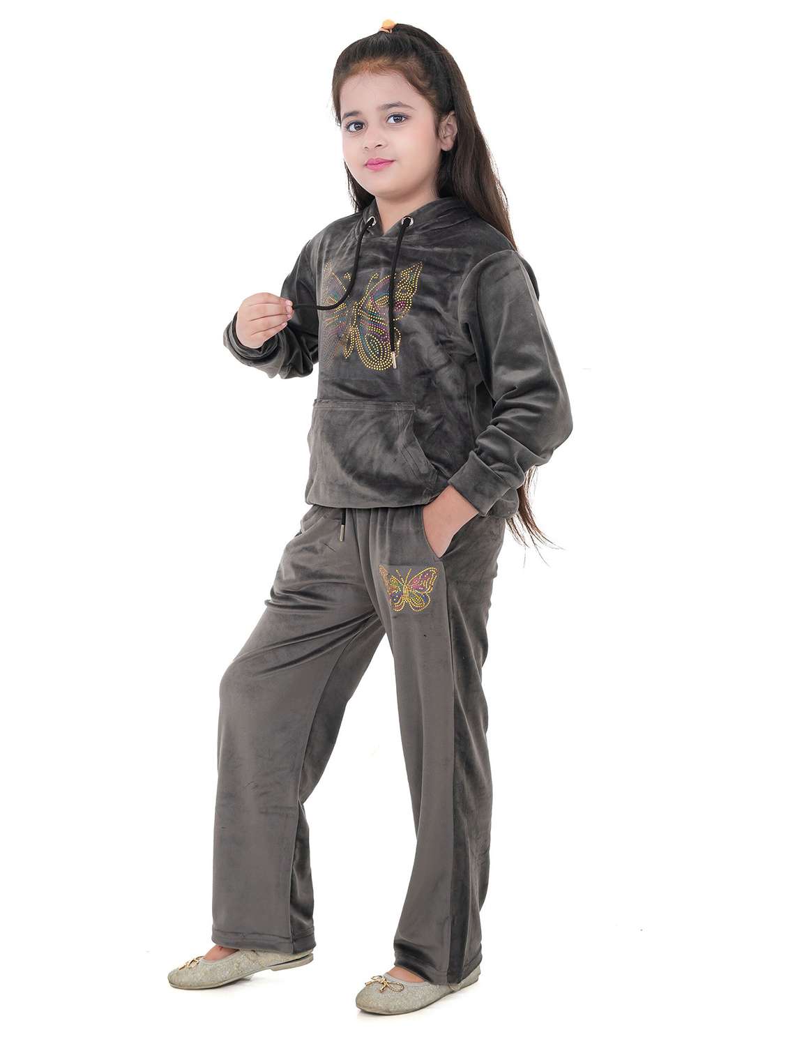 girls solid with work long sleeve full length set - 22180244 -  Standard Image - 2