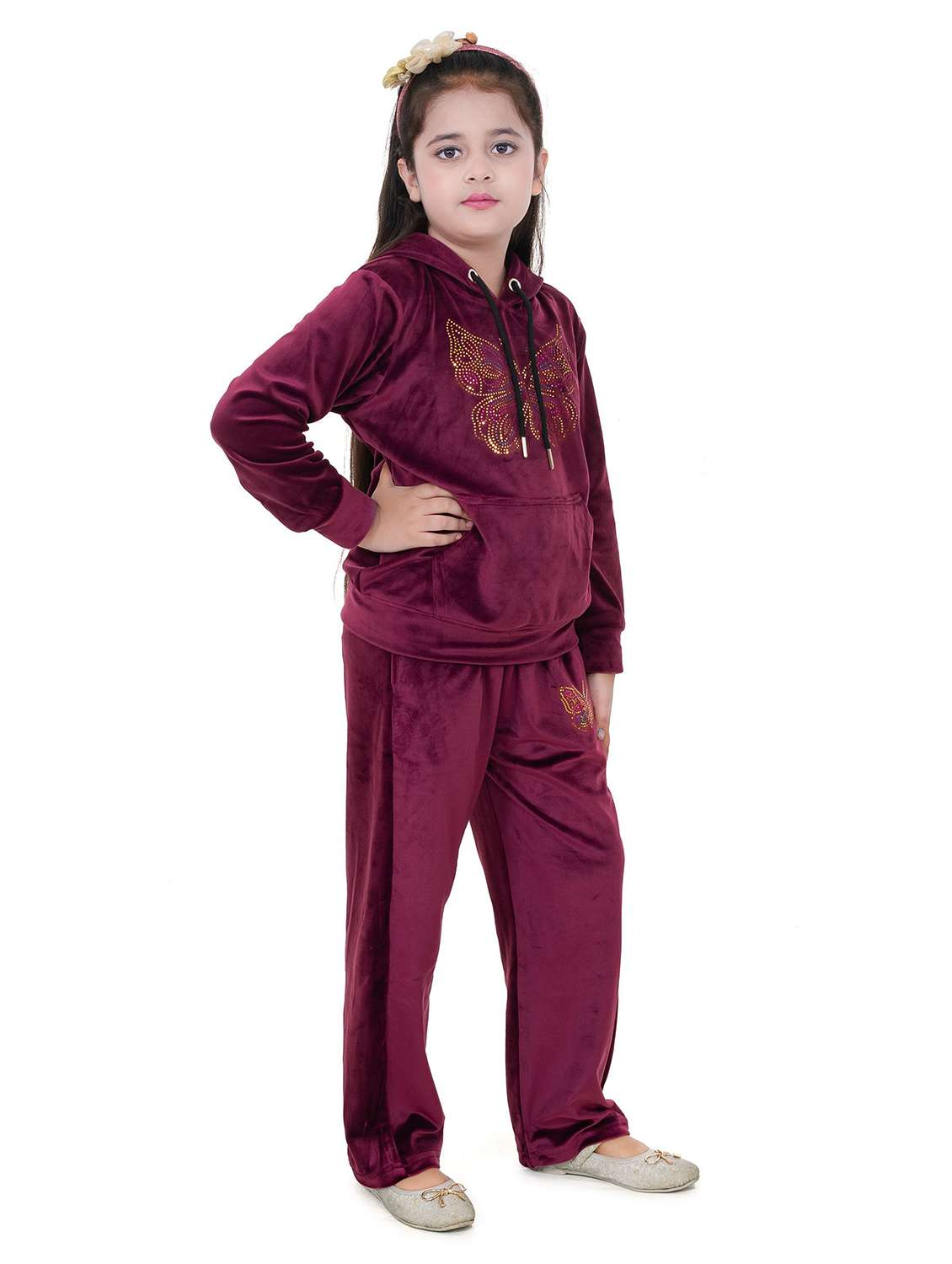 girls solid with work long sleeve full length set - 22180245 -  Standard Image - 2