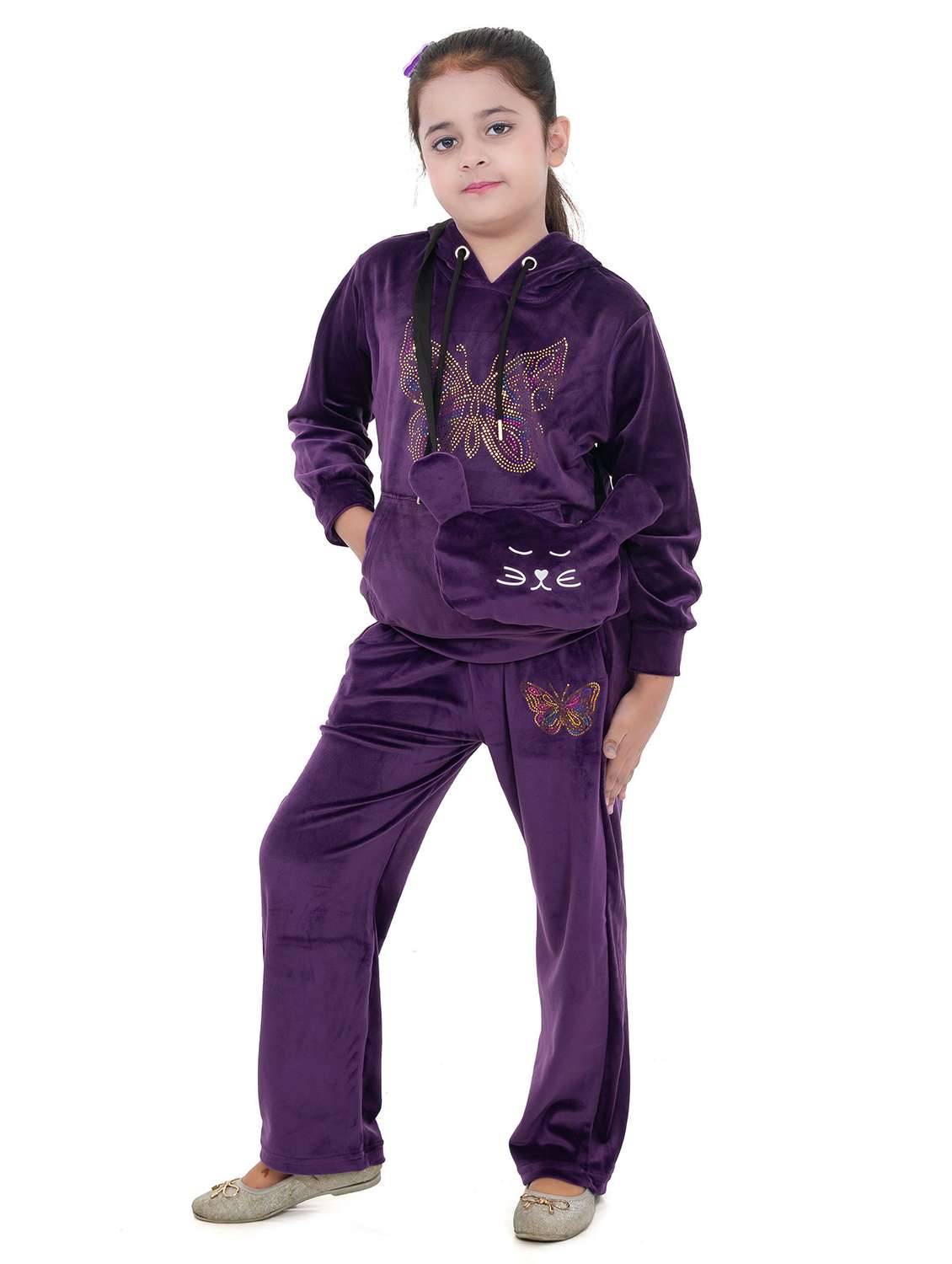 girls solid with work long sleeve full length set - 22180246 -  Standard Image - 2