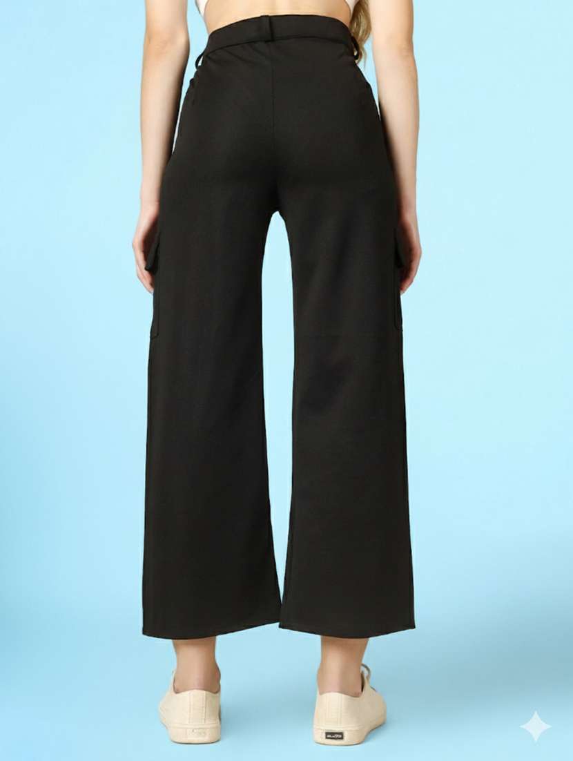 women solid high rise relaxed fit cargo - 22180263 -  Standard Image - 2