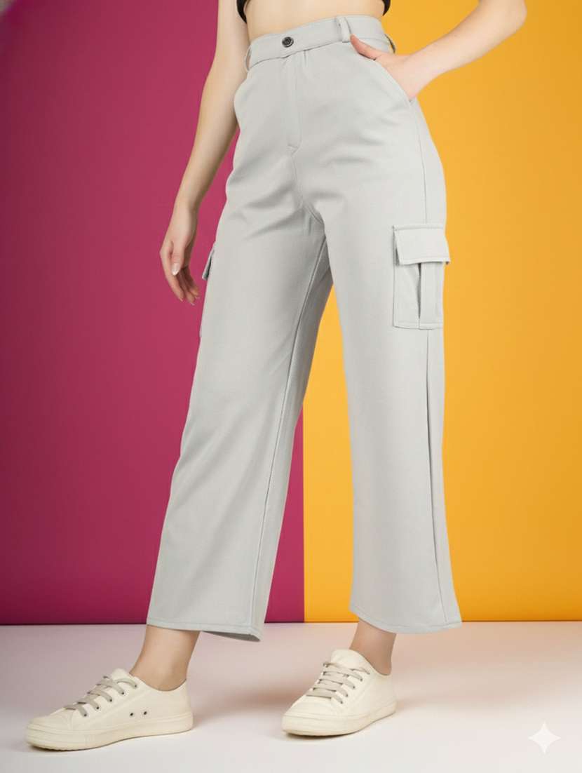 women solid high rise relaxed fit cargo - 22180266 -  Standard Image - 2