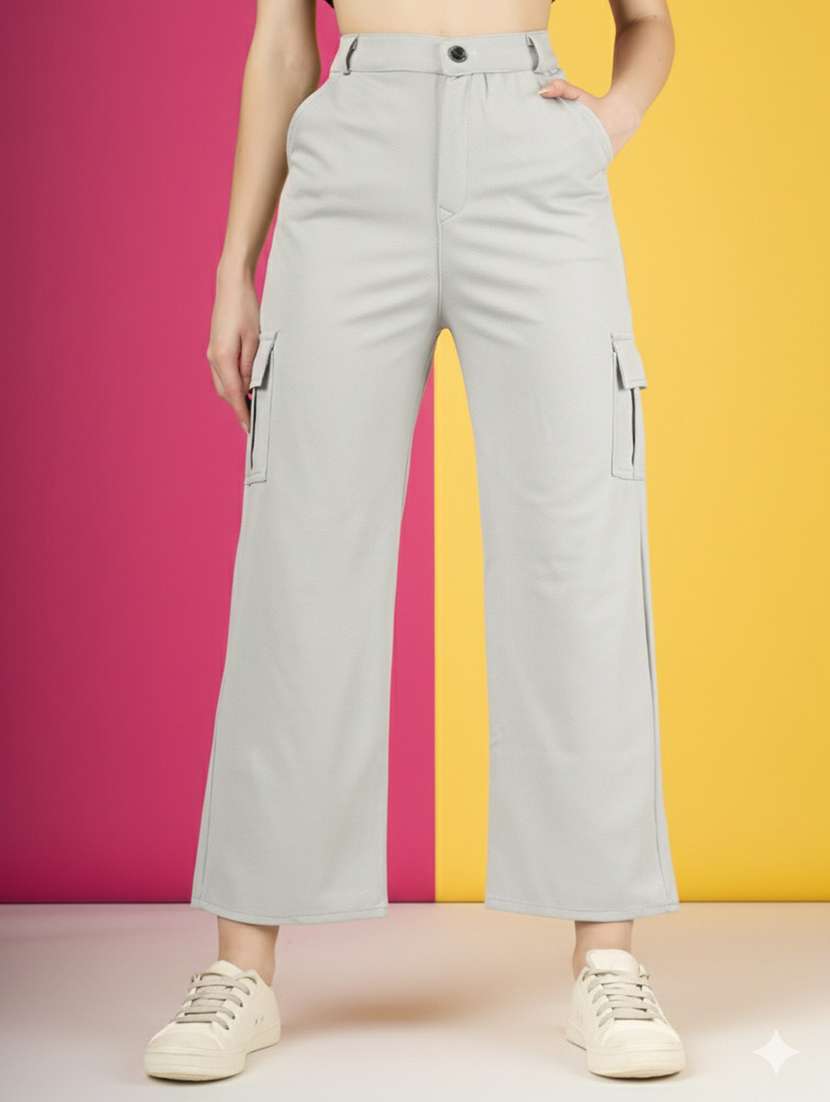 women pack of 2 solid high rise relaxed fit cargo - 22180270 -  Standard Image - 2