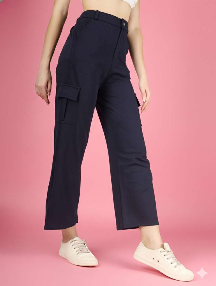 women pack of 2 solid high rise relaxed fit cargo - 22180272 -  Standard Image - 2