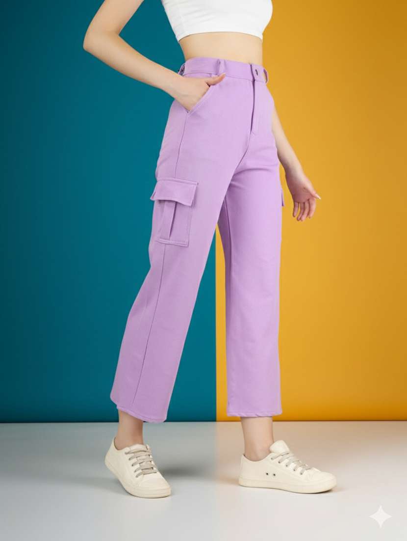 women pack of 2 solid high rise relaxed fit cargo - 22180277 -  Standard Image - 2