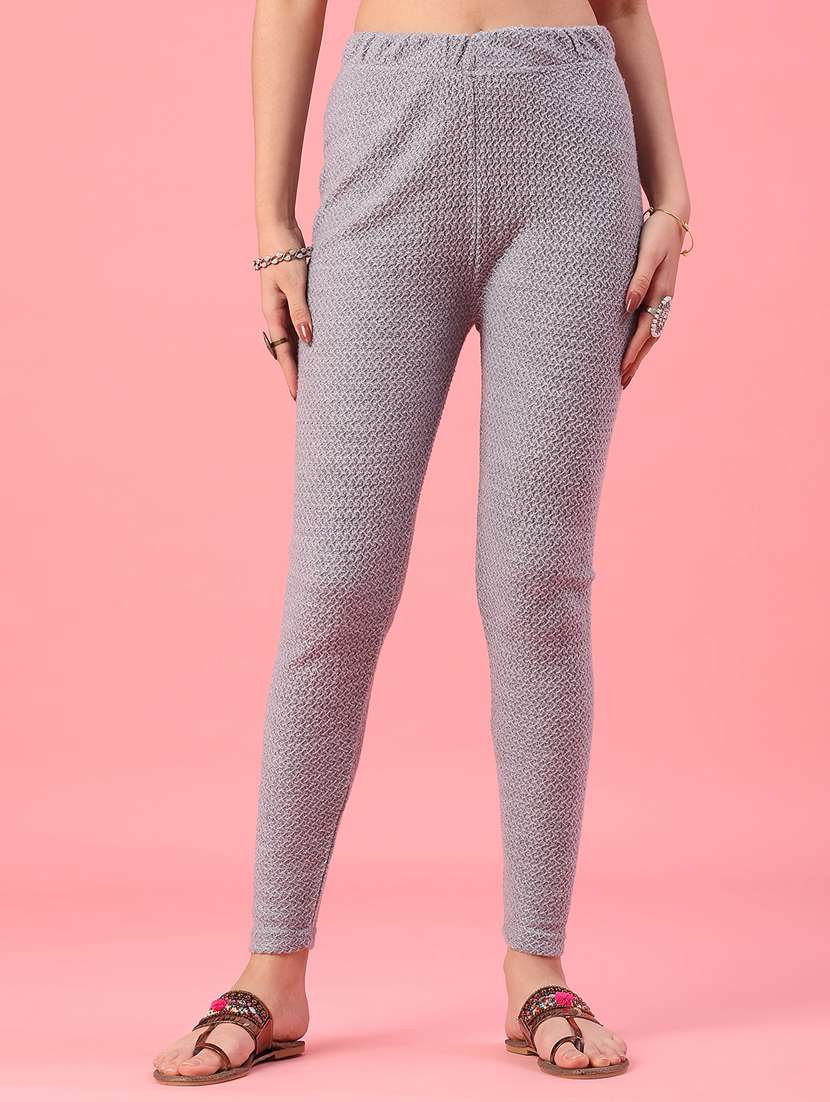 women self design mid rise woolen leggings