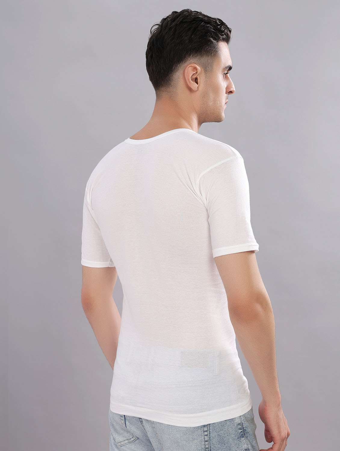 men pack of 6 solid half sleeve vest - 22180855 -  Standard Image - 2