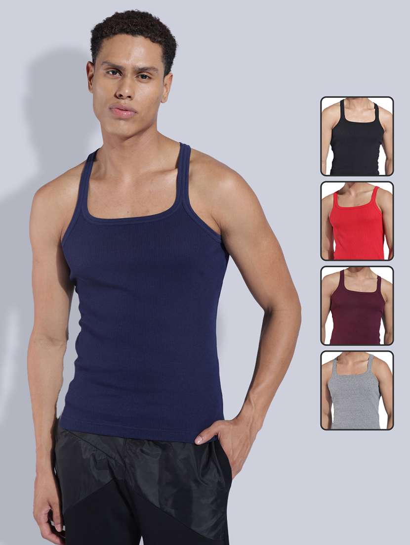 men solid sleeveless vest pack of 5