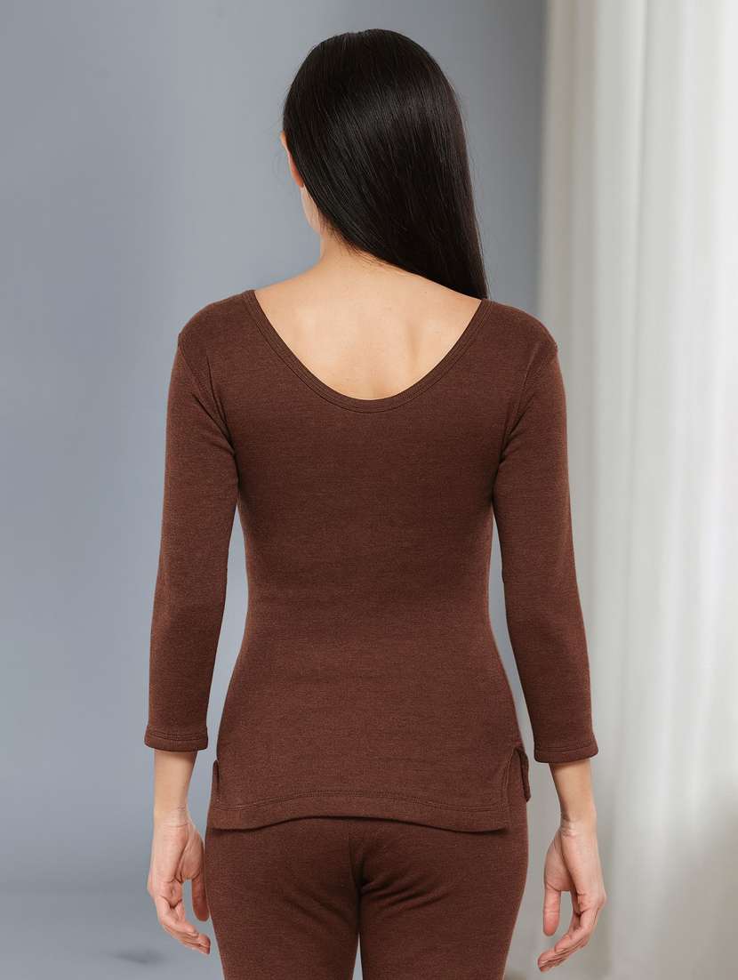 women solid three quarter sleeve thermal top - 22181135 -  Standard Image - 2