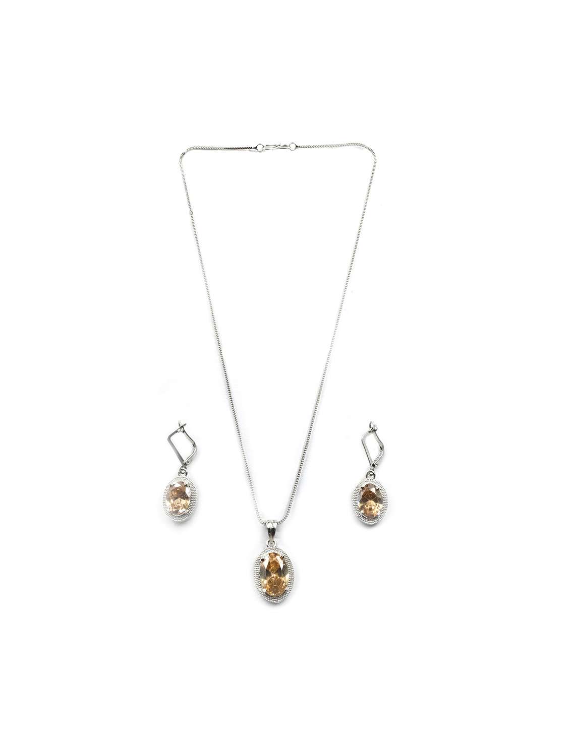 yellow cz studded silver-plated pendant set - 22181240 -  Standard Image - 2