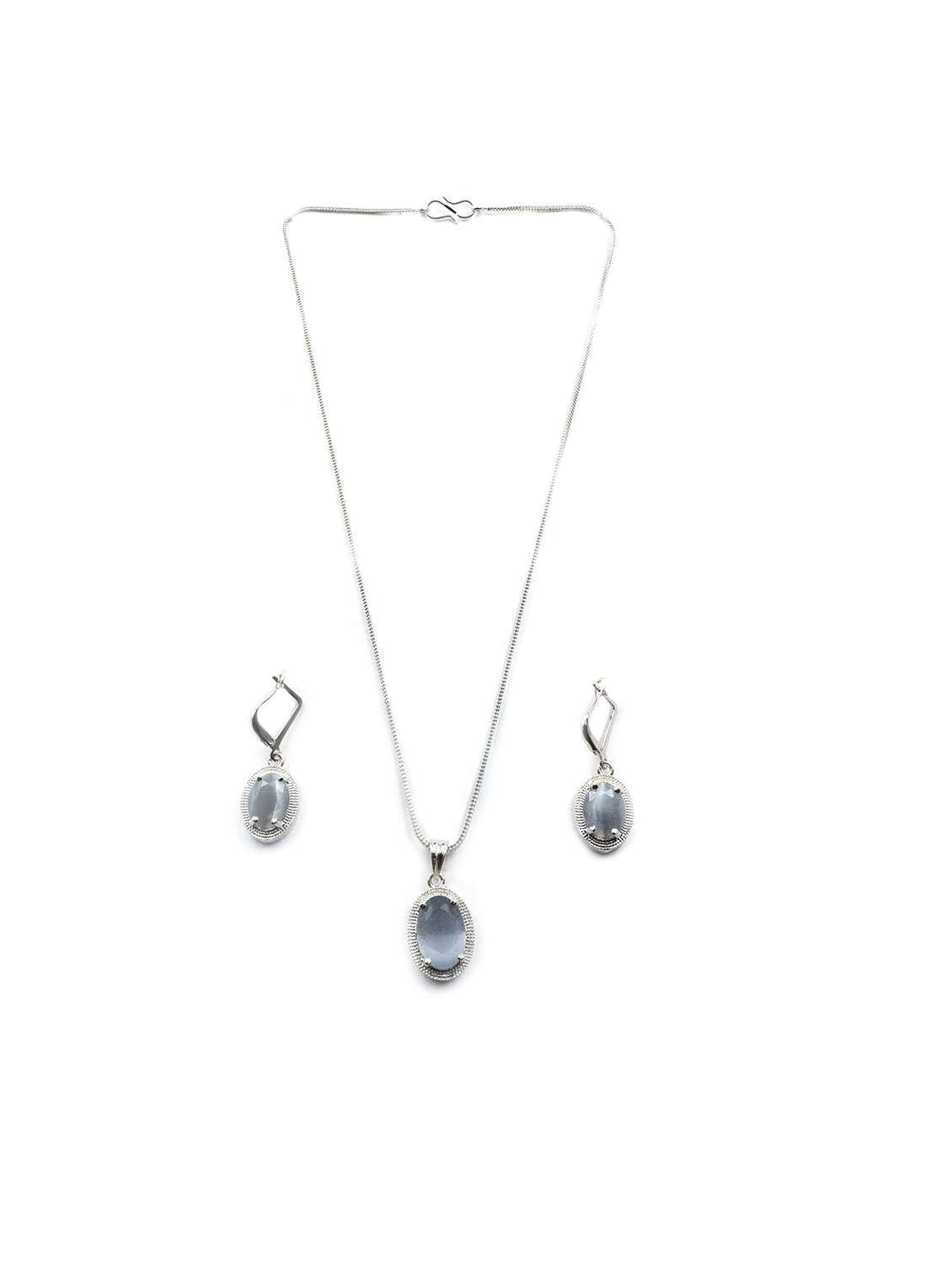 grey silver-plated oval pendant earring set - 22181241 -  Standard Image - 2