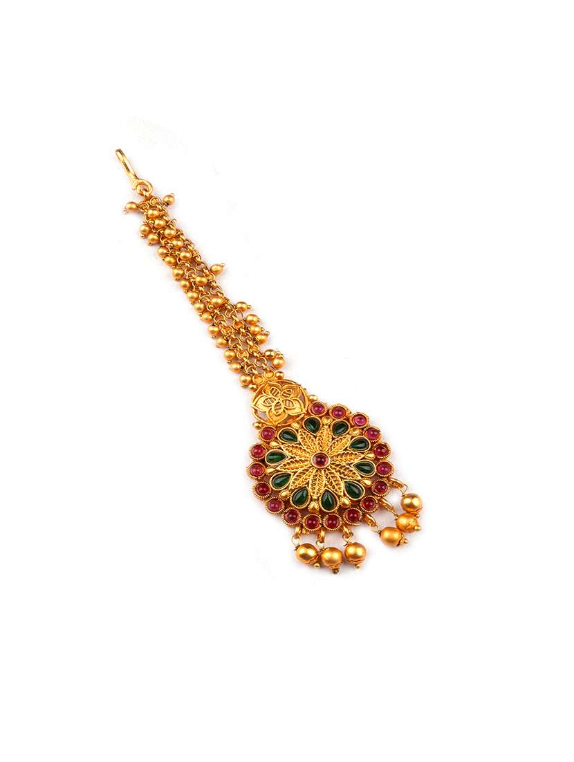 gold plated ghungroo style teeka - 22181245 -  Standard Image - 2