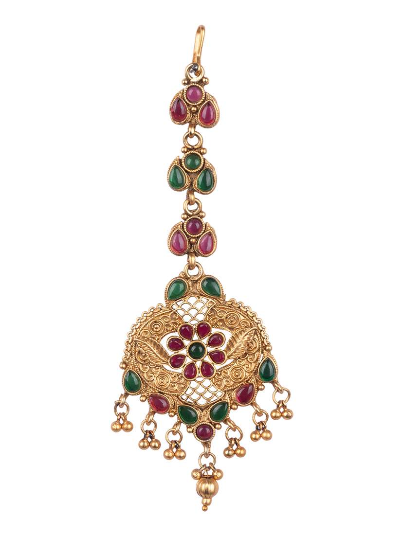gold plated floral maangtika  - 22181246 -  Standard Image - 2