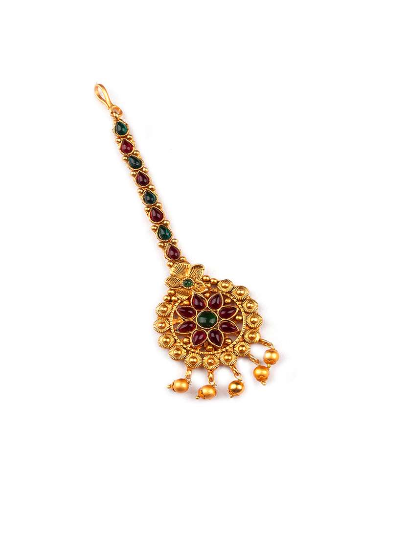 gold plated flower style maang tikka - 22181252 -  Standard Image - 2