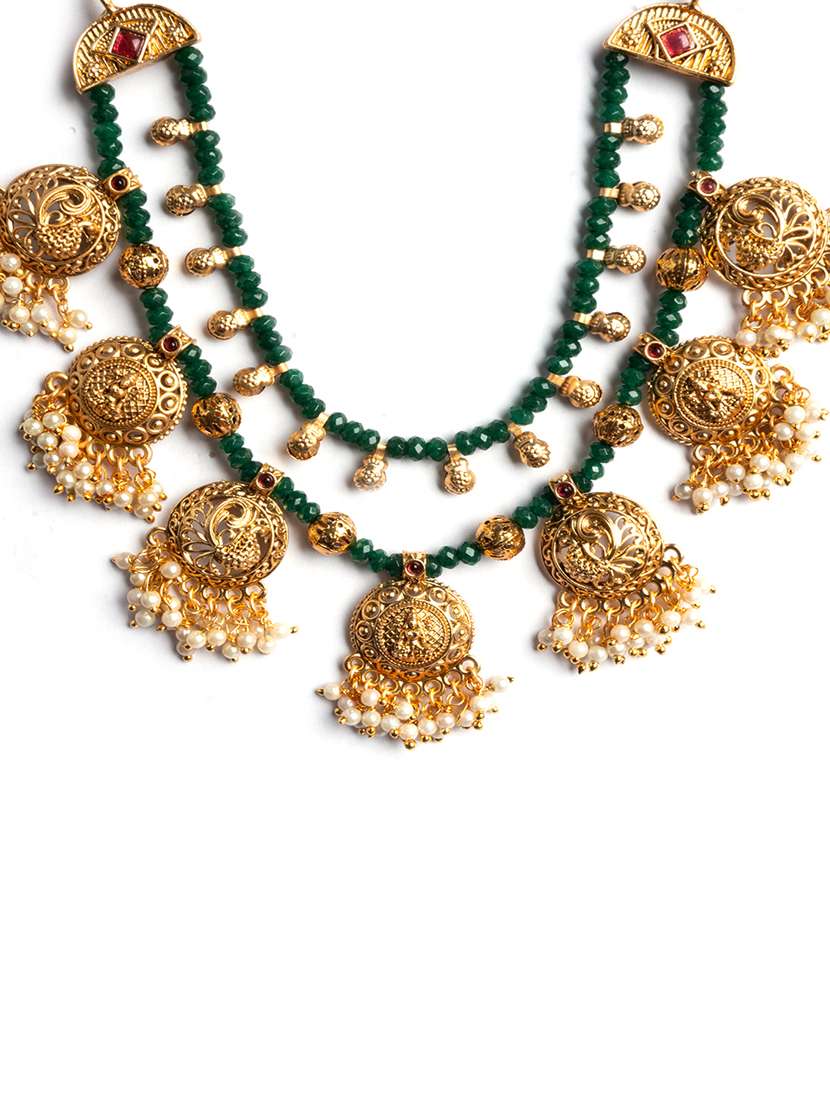 green beads double line filigree necklace set - 22181268 -  Standard Image - 2