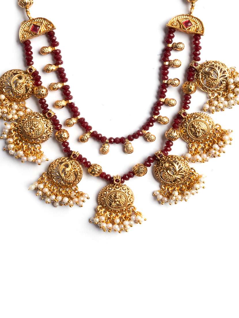 red beads double line filigree necklace set - 22181269 -  Standard Image - 2