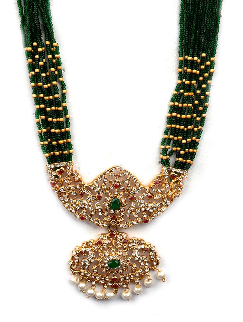 ad emeralds studded green beads layered long necklace - 22181287 -  Standard Image - 2