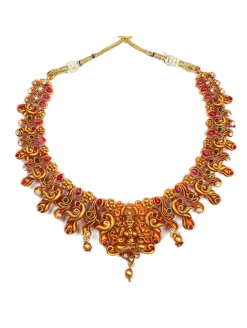 women gold plated multicolor stone studded necklace set - 22181293 -  Standard Image - 2