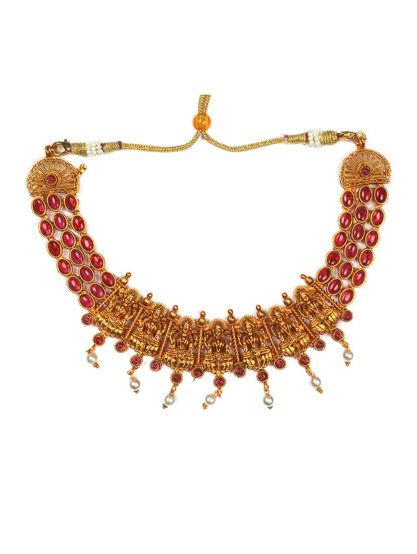 women traditional laxmi gold plated necklace set - 22181294 -  Standard Image - 2