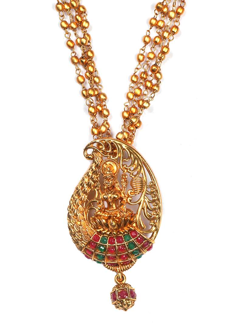 women gold plated long paan necklace set - 22181298 -  Standard Image - 2