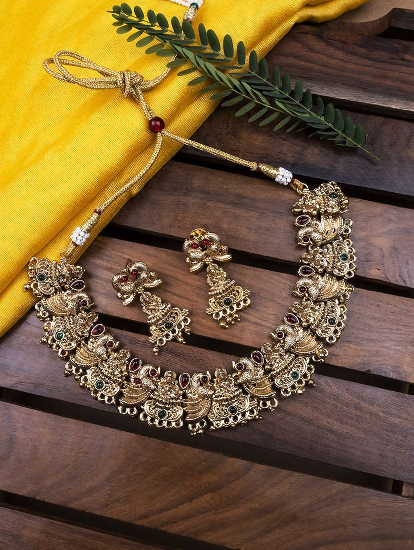 women gold plated mahalaxmi necklace set